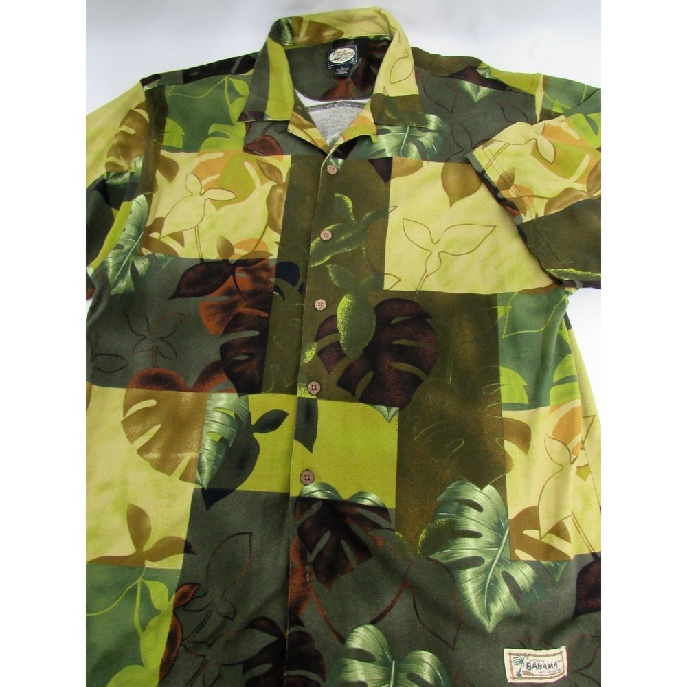 Tommy Bahama Men Short Sleeve Size‎ L Yellow Green Floral Cotton Shirt
